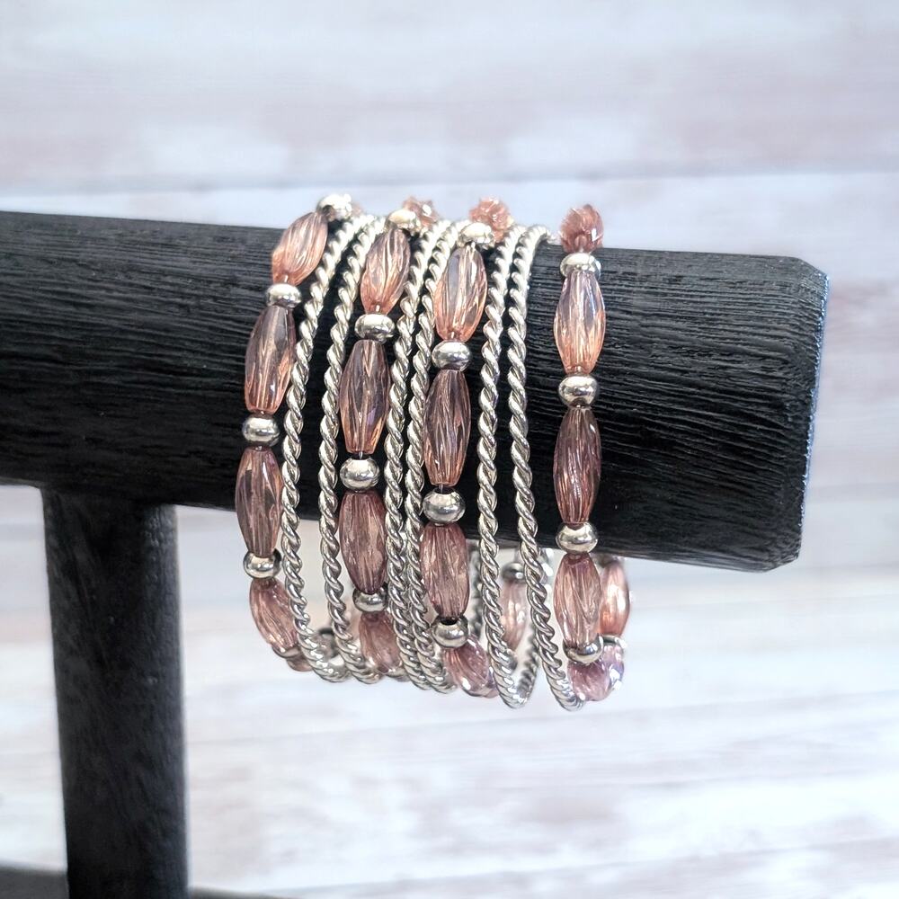 Vintage Bracelet Silver Tone & Dusky Pink Statement Cuff